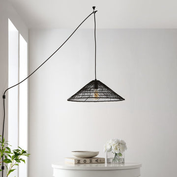 Nova 20.25" Farmhouse Coastal Rattan 180" Cord Plug-In or Hardwired LED Pendant - JONATHAN Y